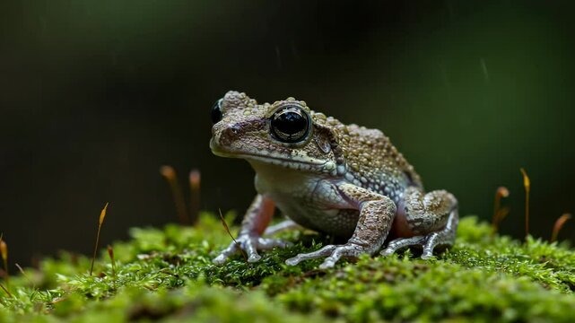 Small frog on mossy ground