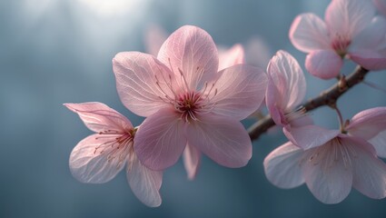 Close-up of pink cherry blossoms in bloom, with soft blurred background. Nature and flowers, springtime, delicate petals, and floral beauty.