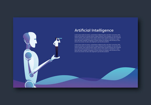 Artificial Intelligence Infographic Template with Robot and Human Vision Illustration