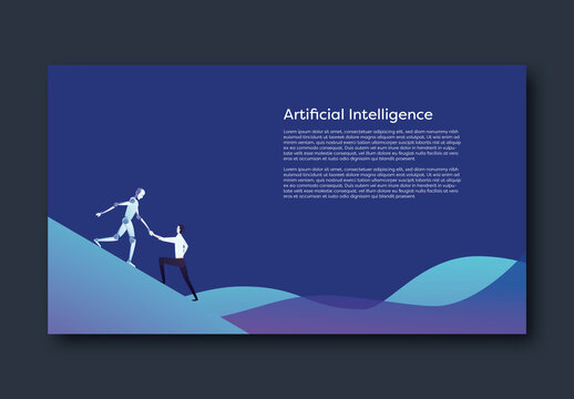 Artificial Intelligence Infographic Template with Robot Helping Human Illustration