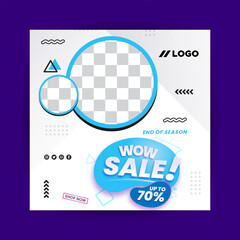 Modern Social Media Sale Promotion Banner Template with Blue and Purple Gradient Abstract Design &ndash; Editable Square Layout for Online Store, E-Commerce Marketing, Discounts, Fashion Sales, and Special 