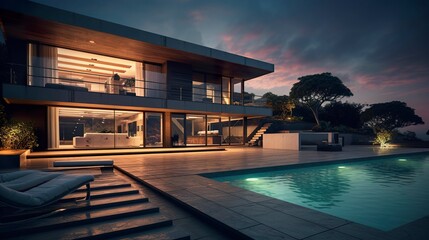 Obraz premium A photo of a modern house with surround sound