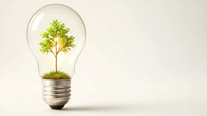 Eco-friendly tree growing inside light bulb symbolizing green energy and environmental sustainability - Powered by Adobe