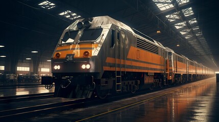 Fototapeta premium A photo of a modern train in a depot