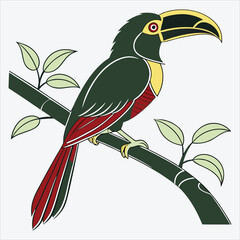 Aracari line art White background illustration Generative Ai.