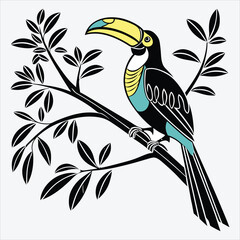 Aracari line art White background illustration Generative Ai.