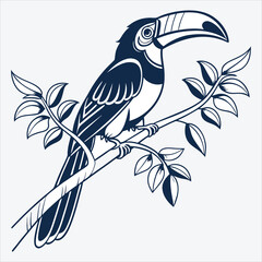Aracari line art White background illustration Generative Ai.