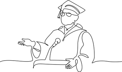 College president giving speech standing on stage. Continuous one line drawing.
