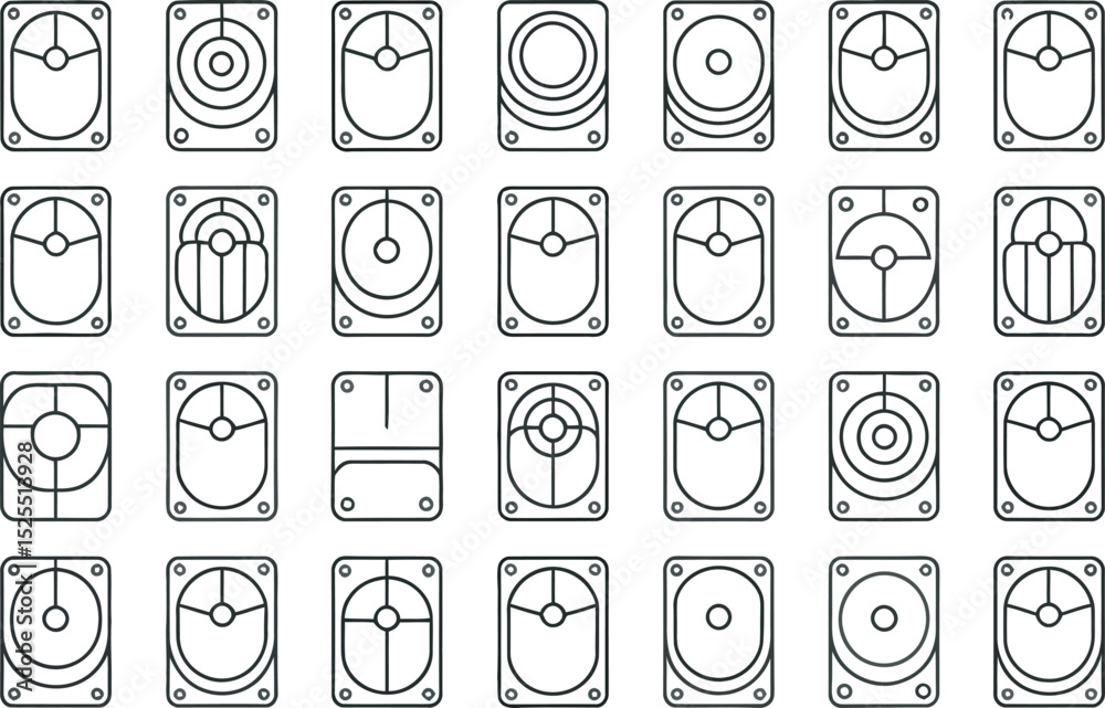 Fototapete collection of minimalist computer mouse designs in a grid pattern for various applications