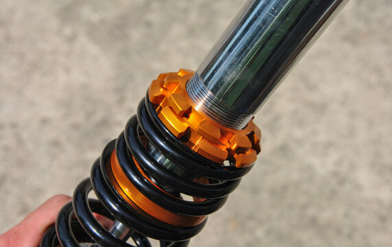 motorcycle shock absorber with adjustable stiffness close-up