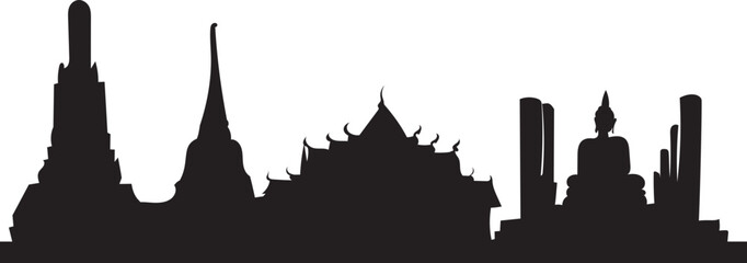 Obraz premium bangkok skyline with pagoda, traditional Thai architecture vector for cultural tourism and spiritual projects