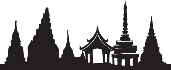 grand palace and temple silhouette, traditional Thai architecture vector for cultural tourism and spiritual projects