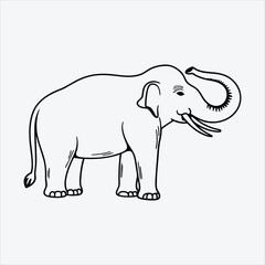 Fototapeta premium Asian Elephant line art White background illustration Generative Ai.