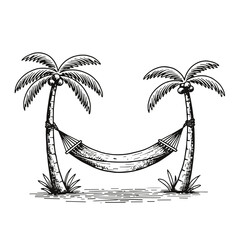Hand-drawn hammock between palm trees for relaxation and tropical getaway illustration