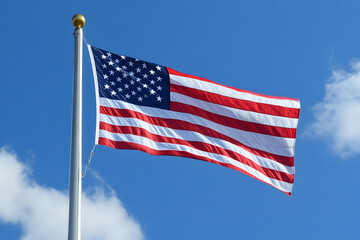 Fototapeta premium An American flag waving proudly against a blue sky on Flag Day