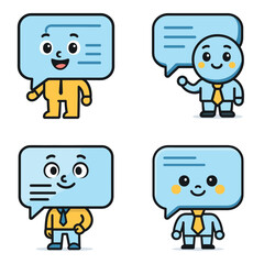 Four Cute Speech Balloon Icon Vectors Cheerful Expressions in Minimalist Design