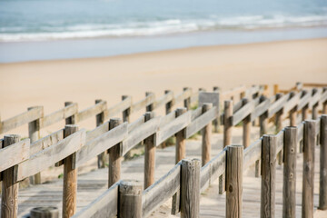 Landscape of the famous Messanges beach and its staircase in the southwest of France