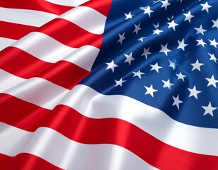 Fototapeta premium A close-up of the flag’s fabric showcases bold stars and smooth satin-like texture