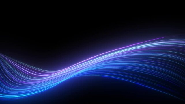 A futuristic abstract blue light trail on a dark background. The glowing digital flow resembles data streams or energy curves, perfect for technology-themed designs, backgrounds, or sci-fi interfaces.