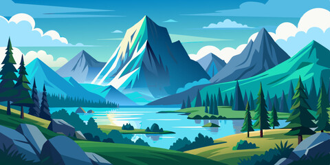 Serene mountain lake landscape, clean cutout, transparent background