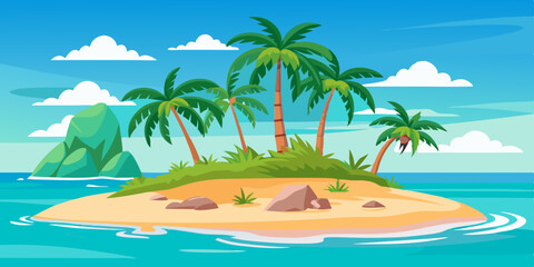 Fototapeta na wymiar Tropical island paradise with palm trees on a white background