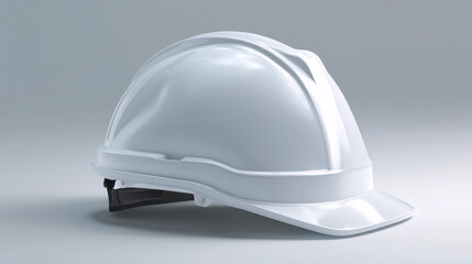 Fototapeta premium A white construction helmet placed on a neutral background in side profile.