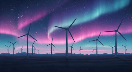 Wind Turbines and Aurora Borealis A Sustainable Energy Solution for the Future © yacine