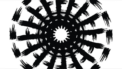 Obraz premium Abstract radial brush stroke design with central gear shape on a white background creating a bold pattern
