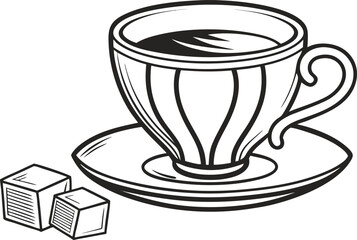 Black icon of a hot coffee cup with steam on a white isolated background