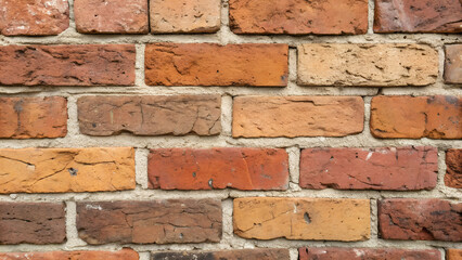 Fototapeta premium Close up of a brick wall with varying shades of red and brown bricks