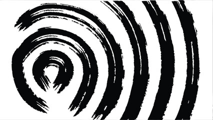 Abstract black brush strokes forming concentric arcs and vertical lines on white background design art
