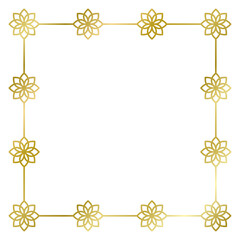 Golden metal frame with flowers isolated on white. Vector square frame. Frame for text, certificate, pictures, postcard. Element for design. Gold, luxury 