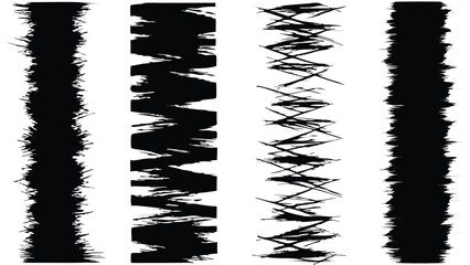 Four vertical black and white abstract brush stroke patterns with varying textures and densities shown here