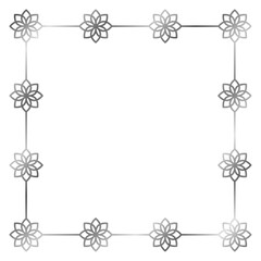 Silver metal frame with flowers isolated on white. Vector square frame. Frame for text, certificate, pictures, postcard. Element for design. Gold, luxury 