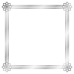 Silver metal frame with flowers isolated on white. Vector square frame. Frame for text, certificate, pictures, postcard. Element for design. Gold, luxury 