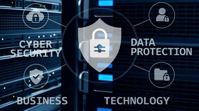 Advanced Business Privacy and Network Security 4K &ndash; Cyber Data Flow with Digital Protection HUD Animation


