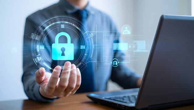 Global business professionals connect digitally, hands touching screens to manage networks and communicate security