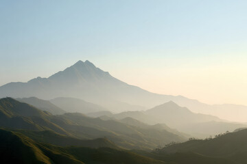 Fototapeta premium breathtaking view of bieng mountain bathed in soft evening light surrounded by serene landscapes