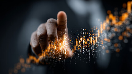 Investment: Businessman Touching Digital Global Network of Investment Data Exchange. Connectivity, Data Analysis on Social Network Connection with Hologram Modern Interface, Strategic Decision Making.