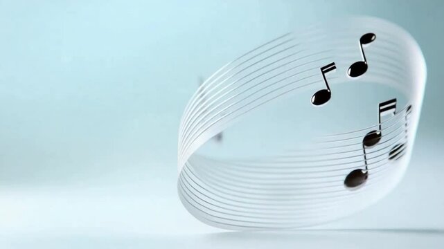 Musical Rhapsody: A graceful, flowing ribbon, transformed into a musical staff, dances with musical notes, evoking the rhythm and melody of sound and light. 