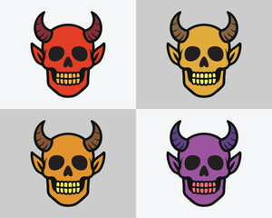 Devil skull illustration 4 colors set devil head