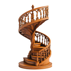 Elegant Spiral Wooden Staircase Design Isolated on Transparent Background High Quality PNG