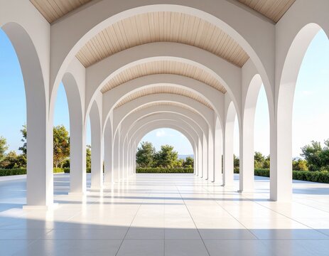 Elegant arches and columns in an ancient European palace corridor