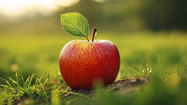 "Red Apple on Grass - Sunny Nature Video 4K"