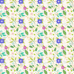 Elegant Seamless Decorative Floral Pattern with Colorful Vintage Style Leaves and Flowers – Perfect for Fabric, Wallpaper, Textile, and Surface Design