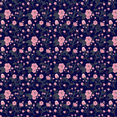 Elegant Seamless Decorative Floral Pattern with Colorful Vintage Style Leaves and Flowers – Perfect for Fabric, Wallpaper, Textile, and Surface Design