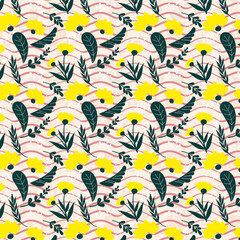 Seamless Hand Drawn Vintage Floral Pattern with Delicate Botanical Illustrations, Retro-Inspired Blooming Flowers, and Ornamental Garden Elements for Textile, Wallpaper, Fabric, and Packaging Design