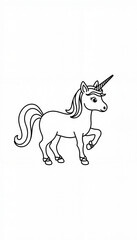 Fototapeta premium Cartoon unicorn illustration with a friendly expression standing 