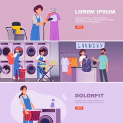 Laundry service. cleaning self clothes. vector horizontal banners