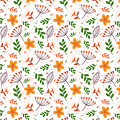 Seamless Hand Drawn Vintage Floral Pattern with Delicate Botanical Illustrations, Retro-Inspired Blooming Flowers, and Ornamental Garden Elements for Textile, Wallpaper, Fabric, and Packaging Design